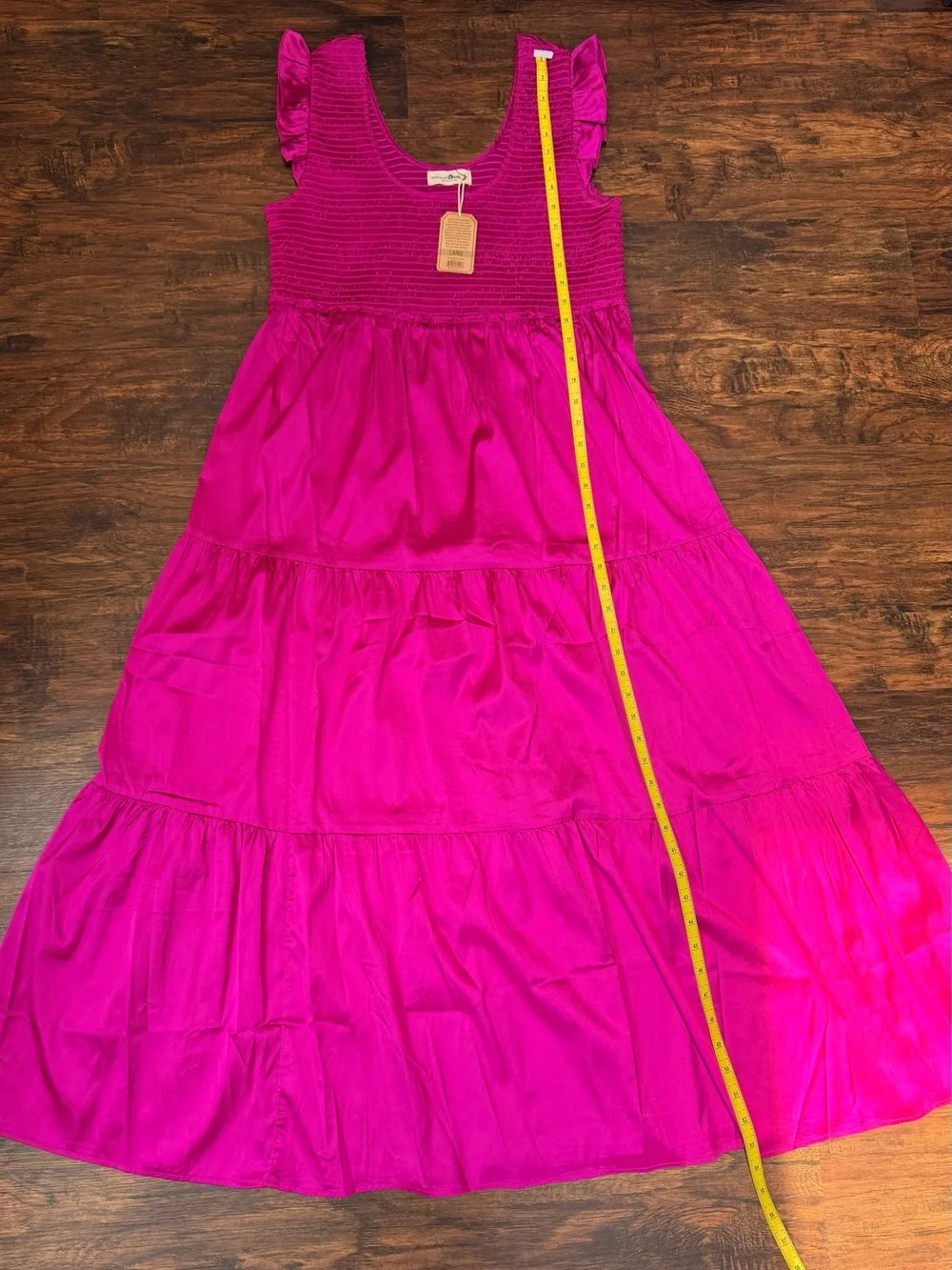 Natural Life Olivia Magenta Smocked Maxi Dress Sz L Boho Chic NWT - Picture 11 of 12
